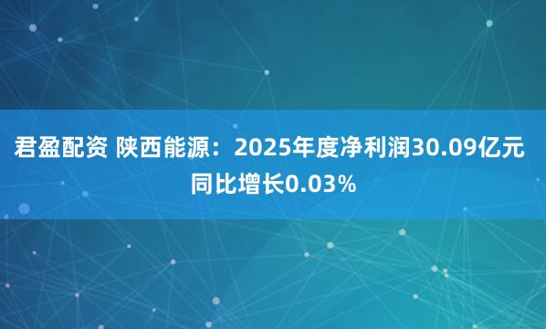 君盈配资 陕西能源：2025年度净利润30.09亿元 同比增长0.03%
